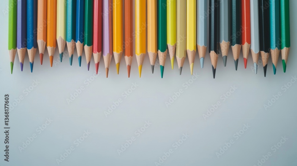 Colorful Crayons Lined Up on a Light Background for Creative Projects Colorful Crayons Lined Up on a Light Background for Creative Projects