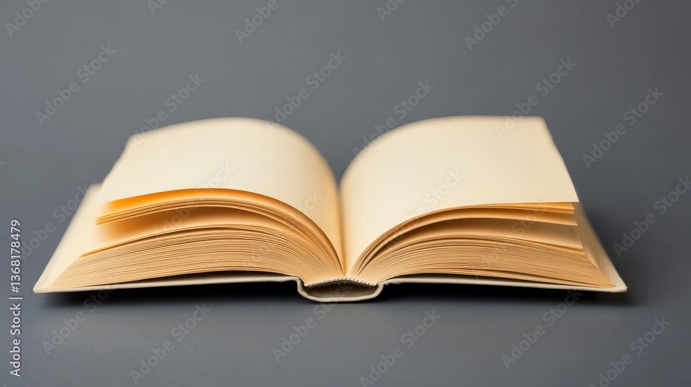 Open Book with Blank Pages on Gray Background for Creative Projects Open Book with Blank Pages on Gray Background for Creative Projects