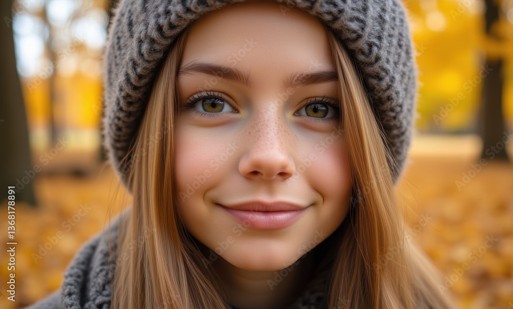 Smiling girl in cozy autumn attire Smiling girl in cozy autumn attire