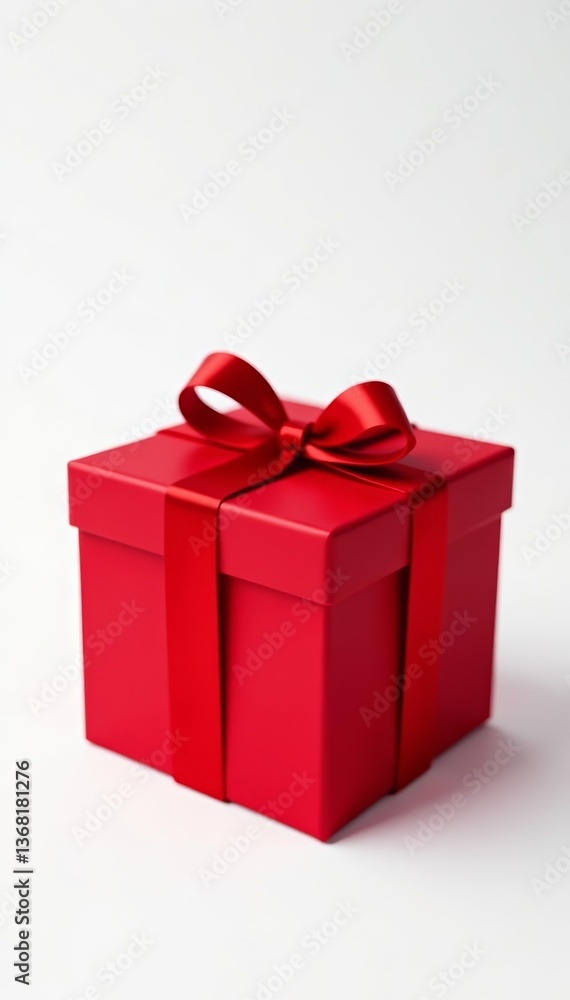 Obraz premium Vibrant red gift box with shiny ribbon, isolated on white background, celebration, Christmas