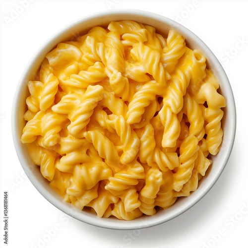 Creamy macaroni and cheese in white bowl on white background