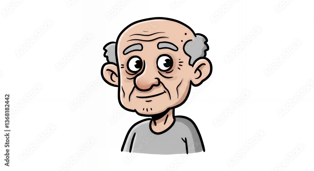 Cartoon of an Elderly Man Smiling and Looking Forward Calmly Cartoon of an Elderly Man Smiling and Looking Forward Calmly