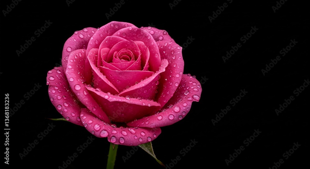 Vibrant Pink Rose Dewdrops Dark Background. AI Generated Vibrant Pink Rose Dewdrops Dark Background. AI Generated