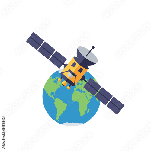 Satellite orbiting Earth in flat design style vector art