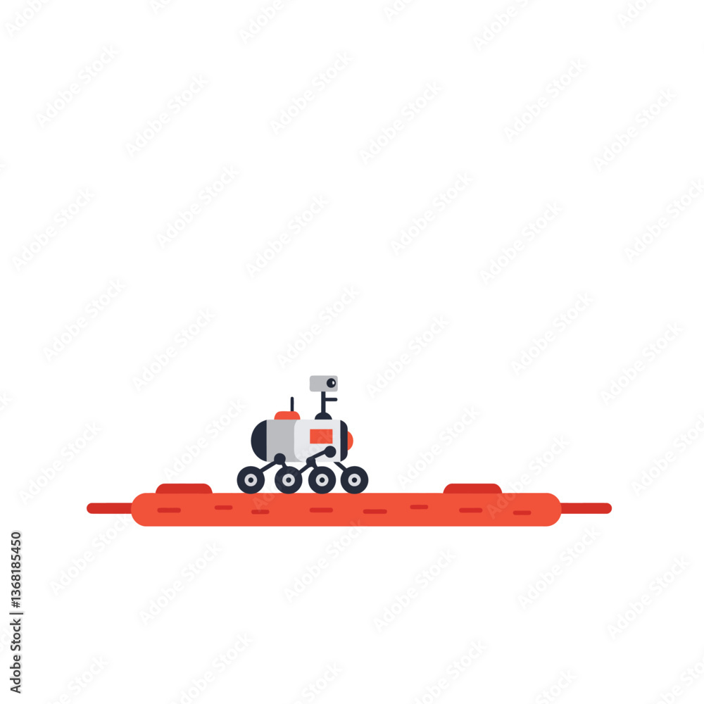 Fototapeta premium Robot exploring terrain with a minimal design style in vector art