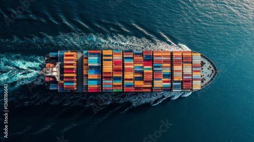 Cargo Ship at Sea Loaded with Colorful Shipping Containers