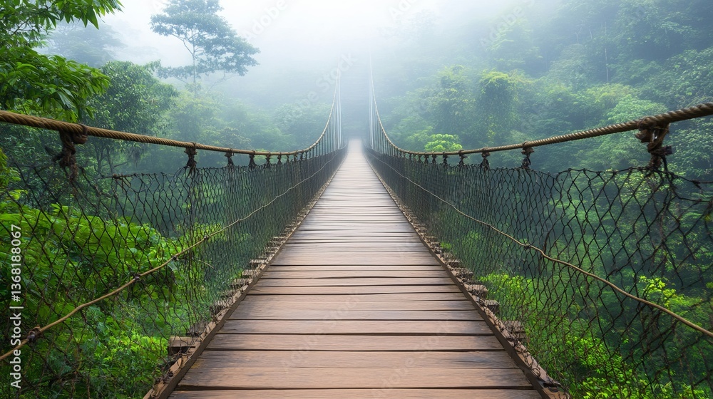 Obraz premium Tranquil Suspension Bridge Surrounded by Lush Green Jungle