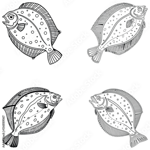 Flounder fish bundle line art and illustrator eps