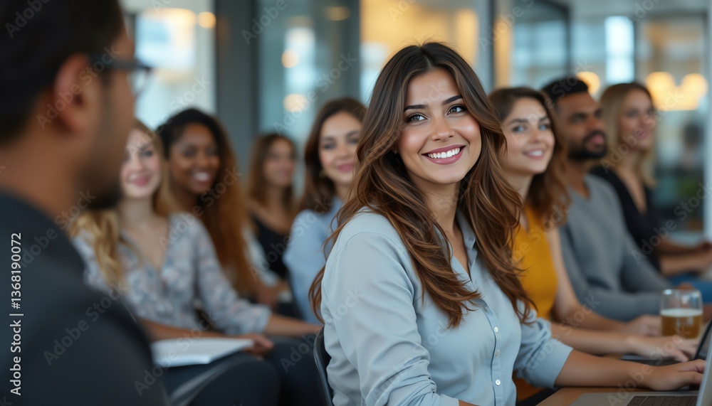 Smiling woman in a business meeting setting. Smiling woman in a business meeting setting.
