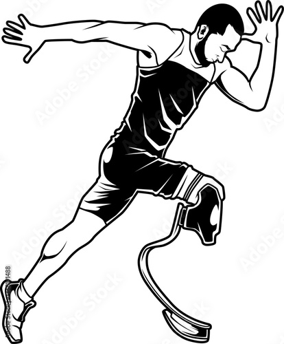 Sprinter mit Carbon-Prothese im Sprint, sportliche Szene voller Energie.