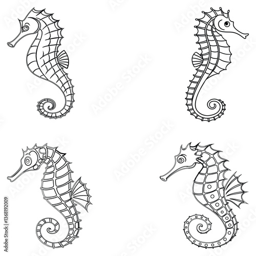 Seahorse bundle line art and illustrator eps