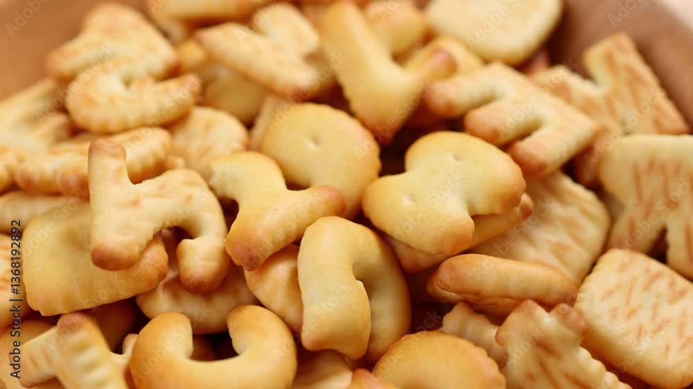 Close-up of crackers in the shape of letters