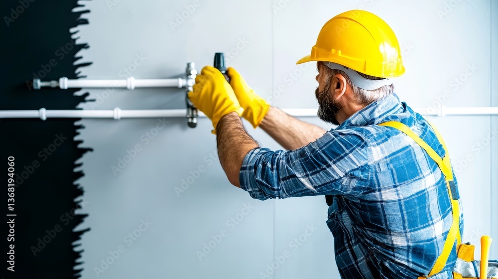 Worker with Tools Applying Protective Coating on Wall Surface