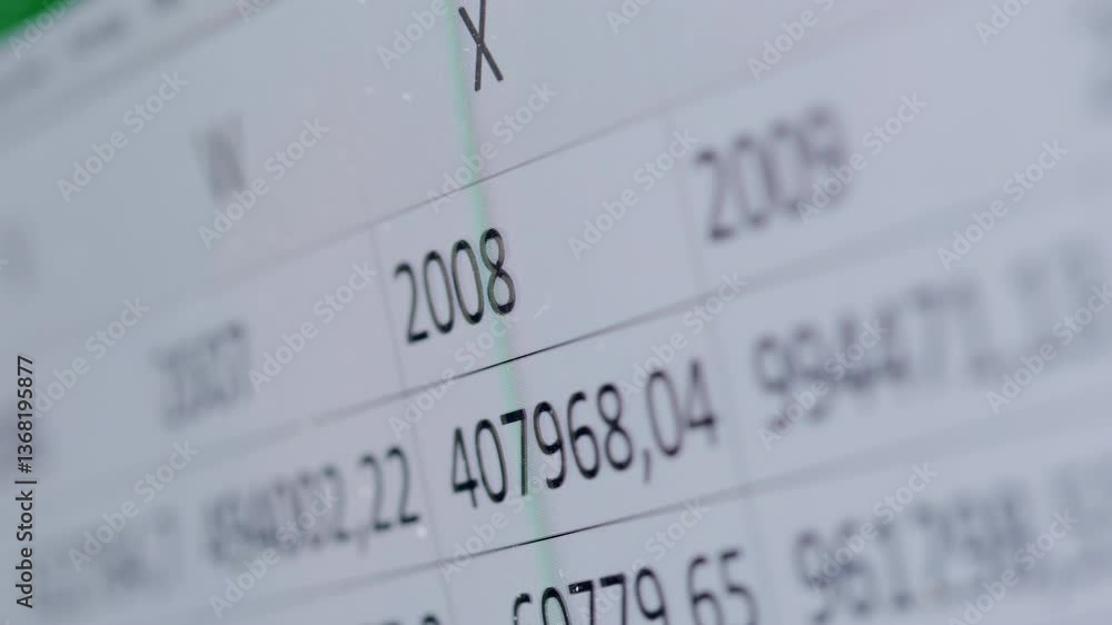 Finance data, Close-up of financial cash flow stocks bitcoin data on PC screen. Tax report year declaration.
