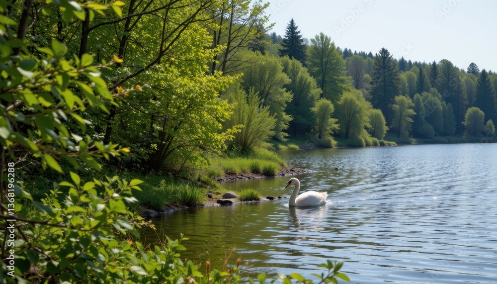 The dense foliage on the forested shorelines of the lake is alive with sounds of unseen wildlife, creating a symphony of nature. The dense foliage on the forested shorelines of the lake is alive with sounds of unseen wildlife, creating a symphony of nature.