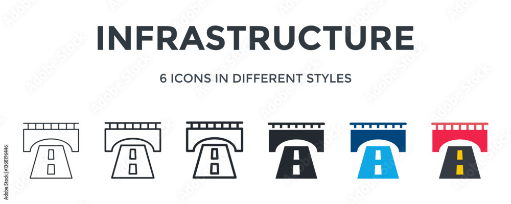 Infrastructure Icon In Different Style Vector Illustration. Designed In Thin Line, Regular Line, Bold Line, Glyph, Color Fill, And Flat Style Can Be Used For Web Infrastructure Icon In Different Style Vector Illustration. Designed In Thin Line, Regular Line, Bold Line, Glyph, Color Fill, And Flat Style Can Be Used For Web
