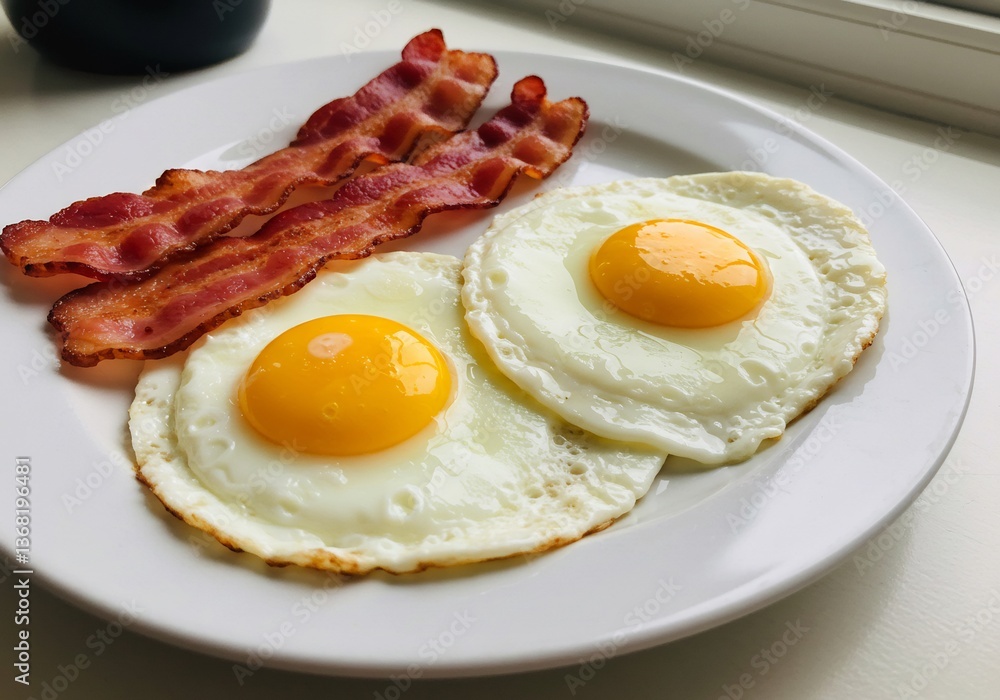 Sunny side up eggs crispy bacon breakfast plate. AI Generated Sunny side up eggs crispy bacon breakfast plate. AI Generated