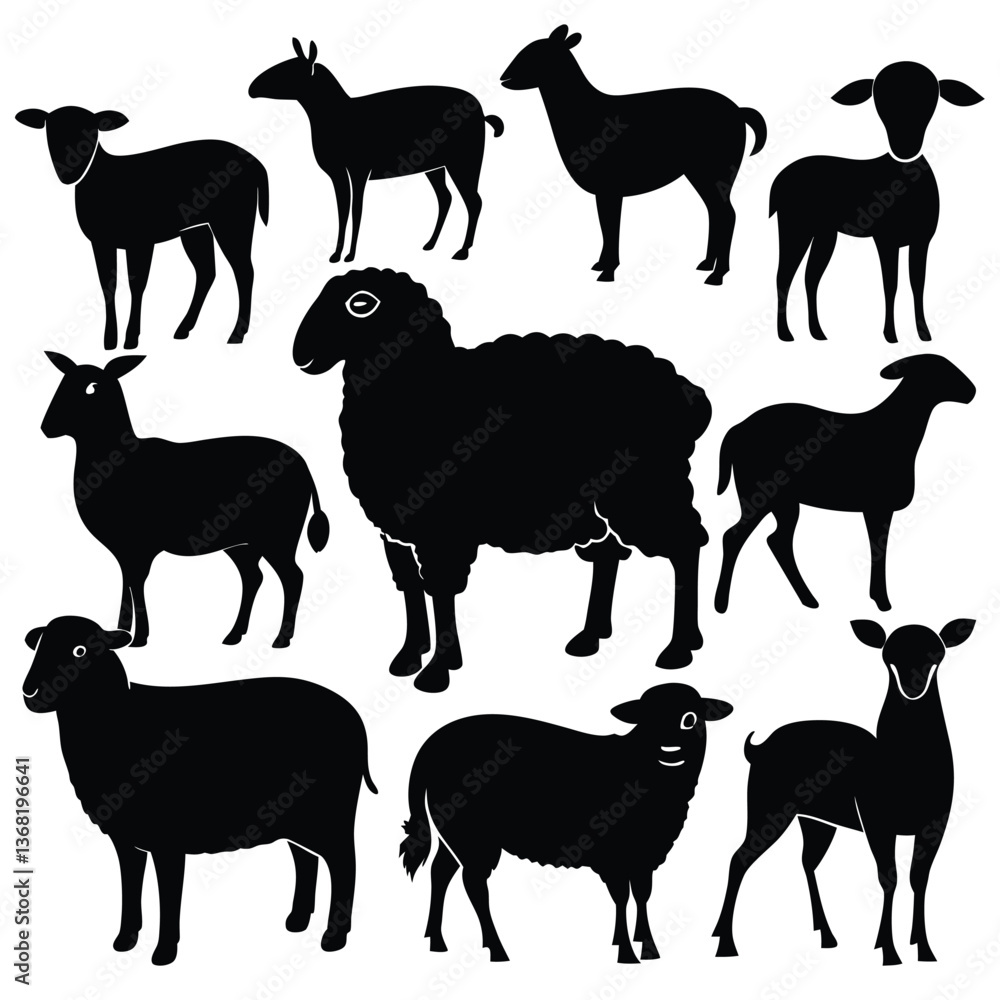 Obraz premium set of sheep collection of silhouettes of black vector