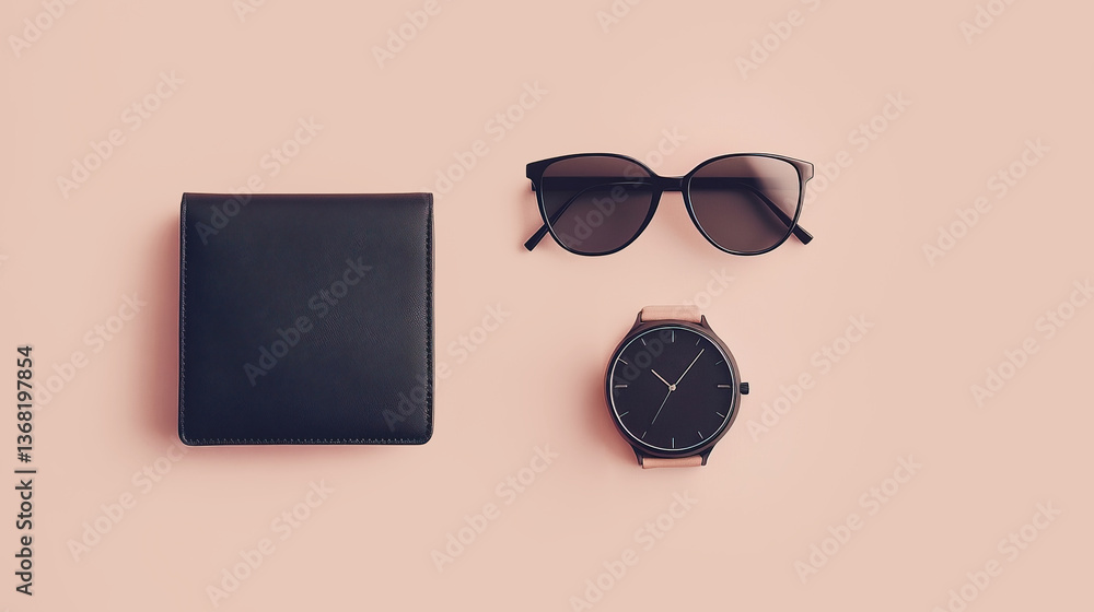 Modern accessories arranged elegantly with style and simplicity Modern accessories arranged elegantly with style and simplicity