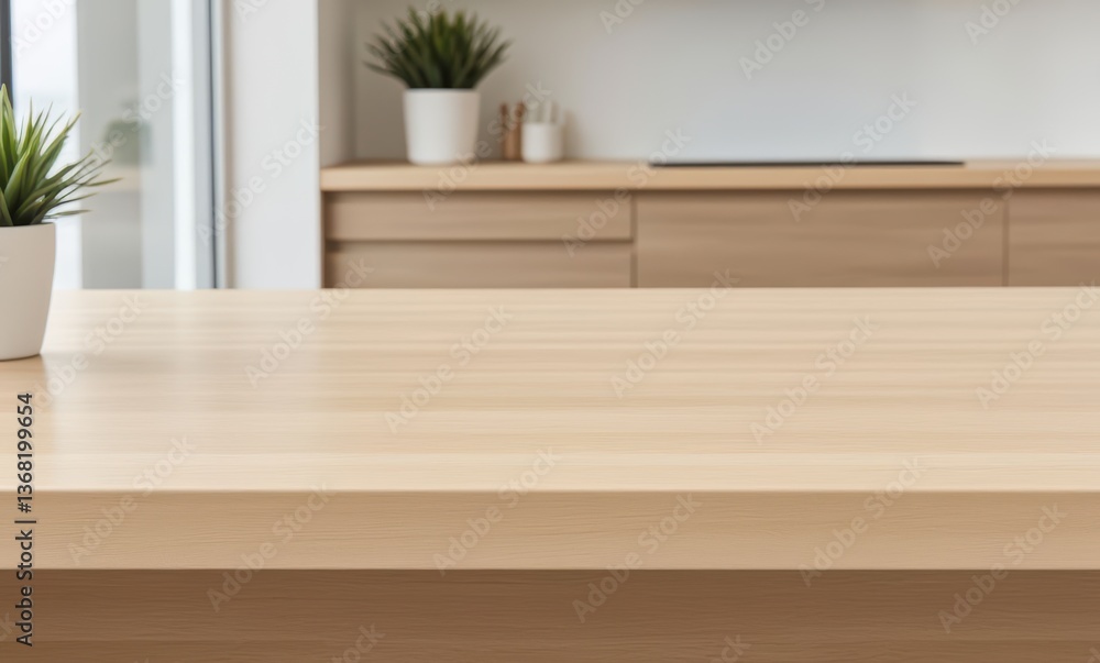 Minimalist wooden table with greenery Minimalist wooden table with greenery
