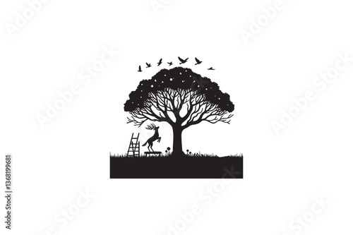 A Locust tree vector silhouette image adobe illustrator. eps