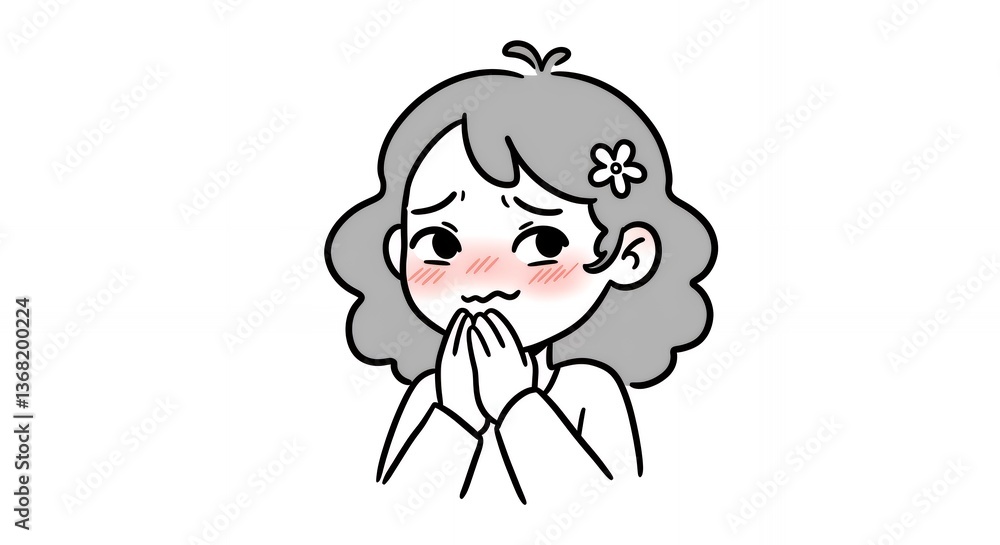 Worried Girl Cartoon Covering Mouth with Hands and Feeling Embarrassed Worried Girl Cartoon Covering Mouth with Hands and Feeling Embarrassed
