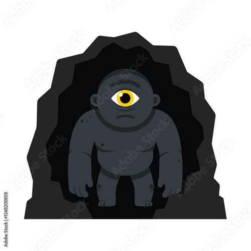 One-eyed monster emerging from cave in flat vector art style vector illustration