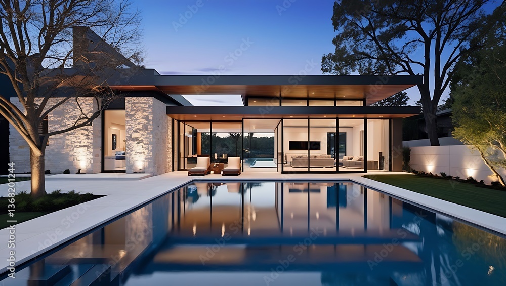 Fototapeta premium modern luxury home hotel at night