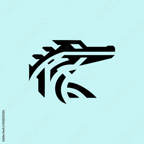 Tribal Dragon Head Silhouette on Pastel Background