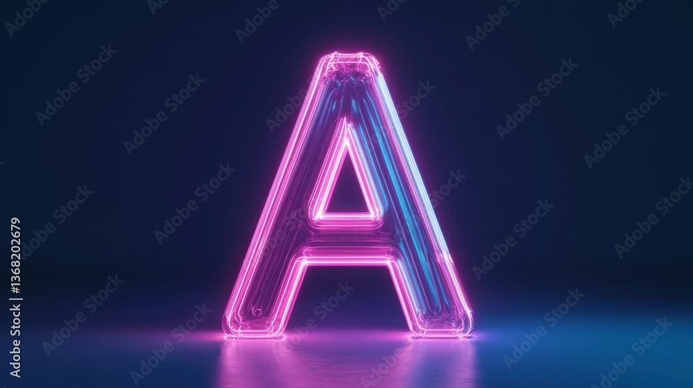 Neon illuminated letter A glowing in vibrant pink and blue tones on dark background, perfect for digital art, typography, or creative design projects Neon illuminated letter A glowing in vibrant pink and blue tones on dark background, perfect for digital art, typography, or creative design projects