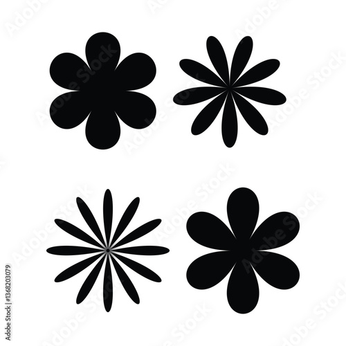 Flower icon set. Flower designed black flat frame, effect, animation sign collection illustration.