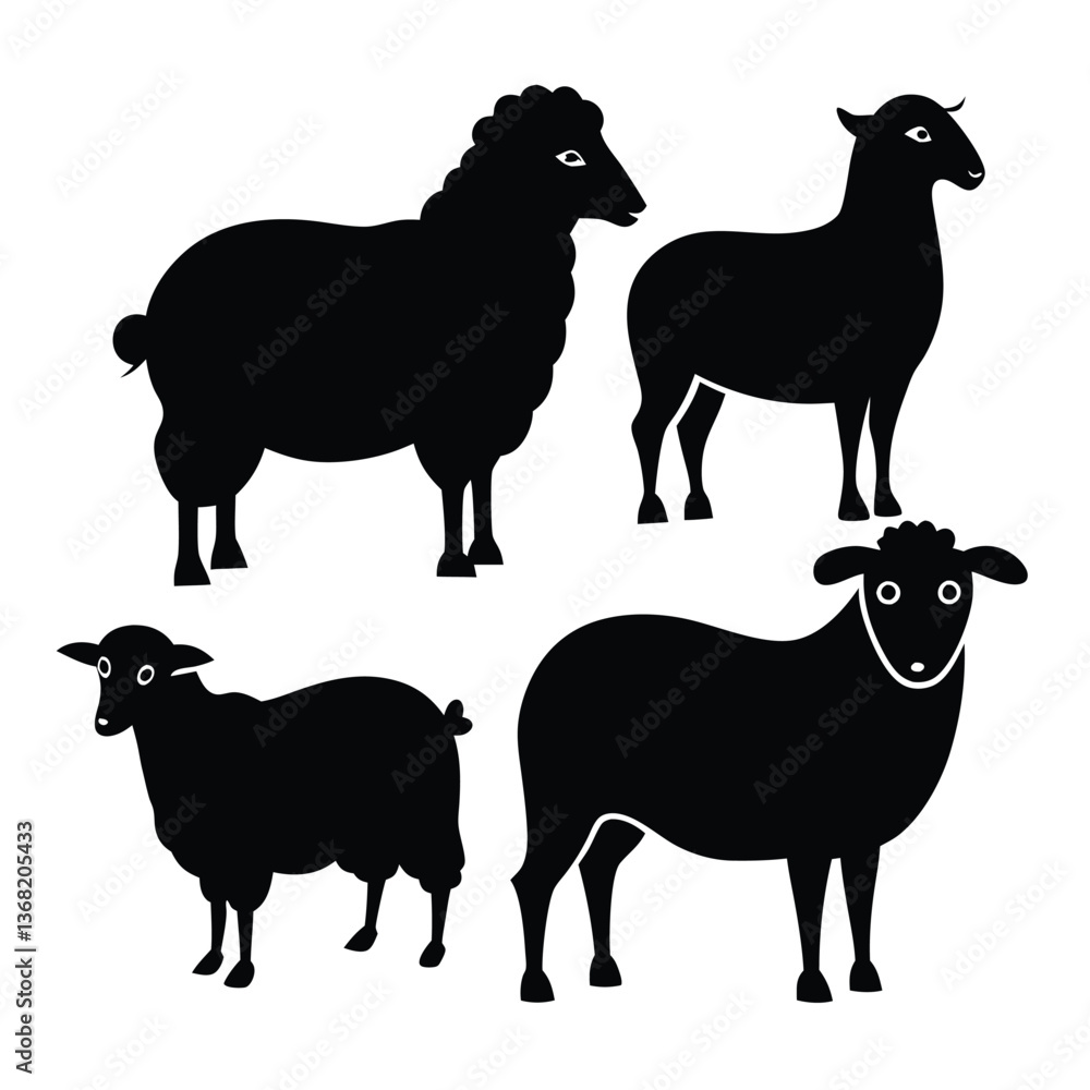 Fototapeta premium set of sheep collection of silhouettes of black vector