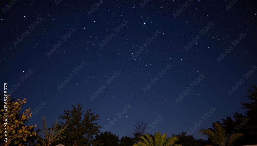 Naklejka premium The night sky above is a deep shade of navy blue, dotted with twinkling stars that add a touch of magic to the scene.
