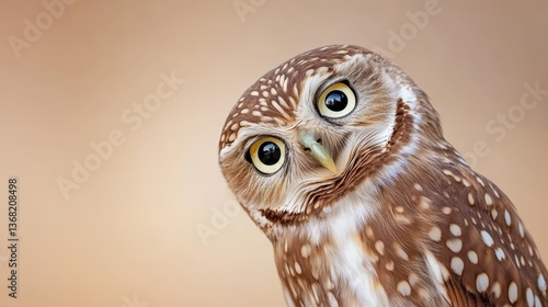 A closeup of an owl blinking slowly with detailed and rich feathers looking wise and majestic