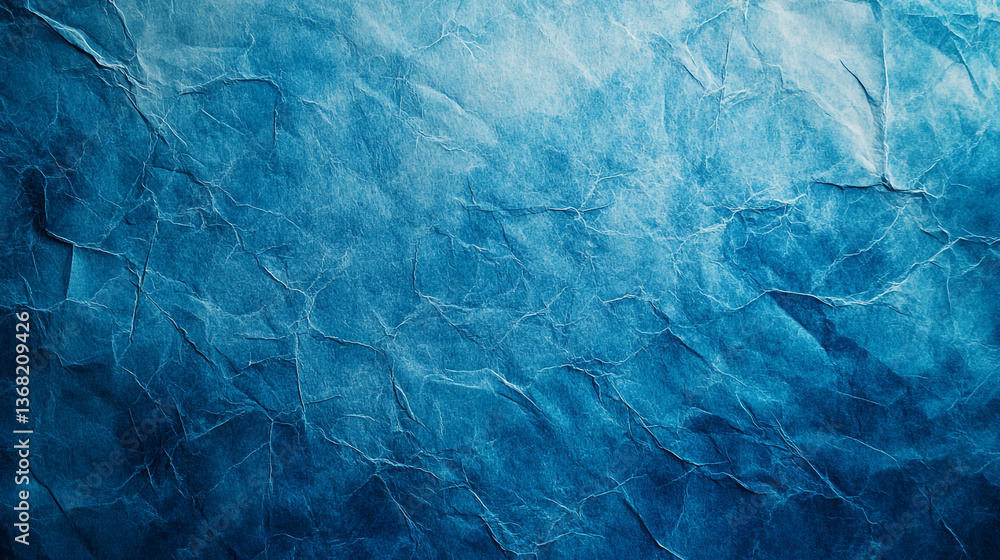 Obraz premium A close up of crumpled paper texture in shades of blue with intricate lines and shadows visible across it
