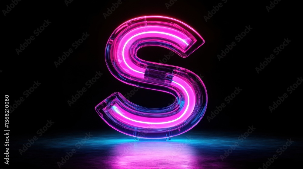 Bright Neon Letter S in Transparent Design with Vibrant Pink and Blue Glow Against Dark Background for Modern and Trendy Aesthetic Visuals Bright Neon Letter S in Transparent Design with Vibrant Pink and Blue Glow Against Dark Background for Modern and Trendy Aesthetic Visuals