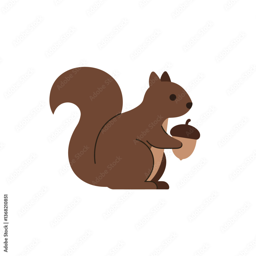 Cute cartoon squirrel holding an acorn in flat minimal vector art Cute cartoon squirrel holding an acorn in flat minimal vector art
