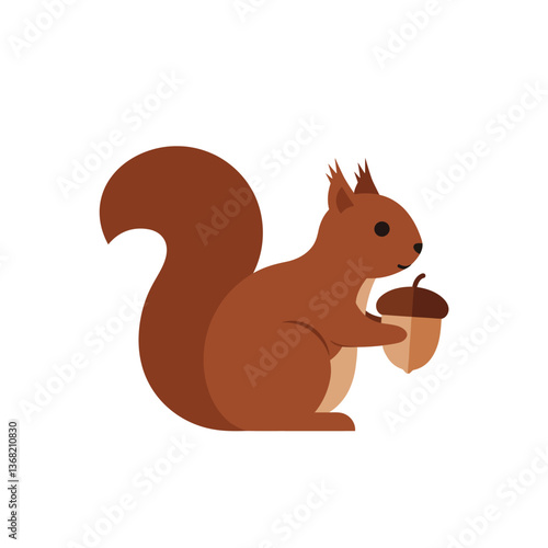 Squirrel holding acorn in a playful pose flat vector illustration