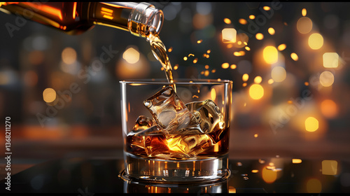 Wallpaper Mural A glass of whisky with ice cubes in it is being poured Torontodigital.ca