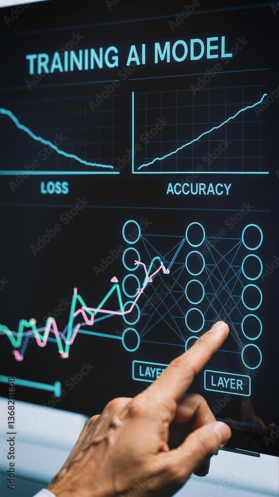 Training Graphs Detailed training model interface on a screen showing accuracy and loss ...