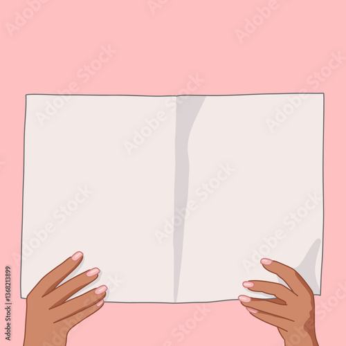 Isolated Hands Holding Open Blank Book Template Illustration