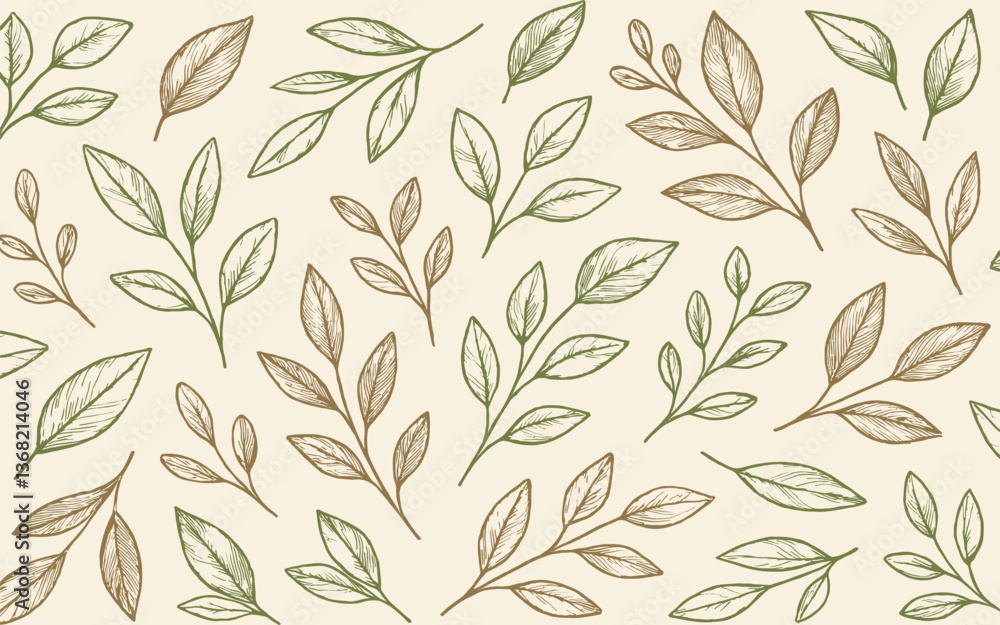 Hand-Drawn Botanical Seamless Pattern with Leaves Hand-Drawn Botanical Seamless Pattern with Leaves