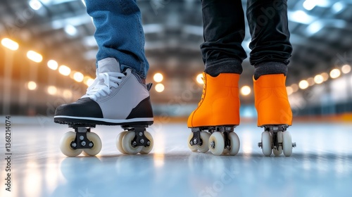Close-Up of Roller Skates on Smooth Indoor Rink Surface