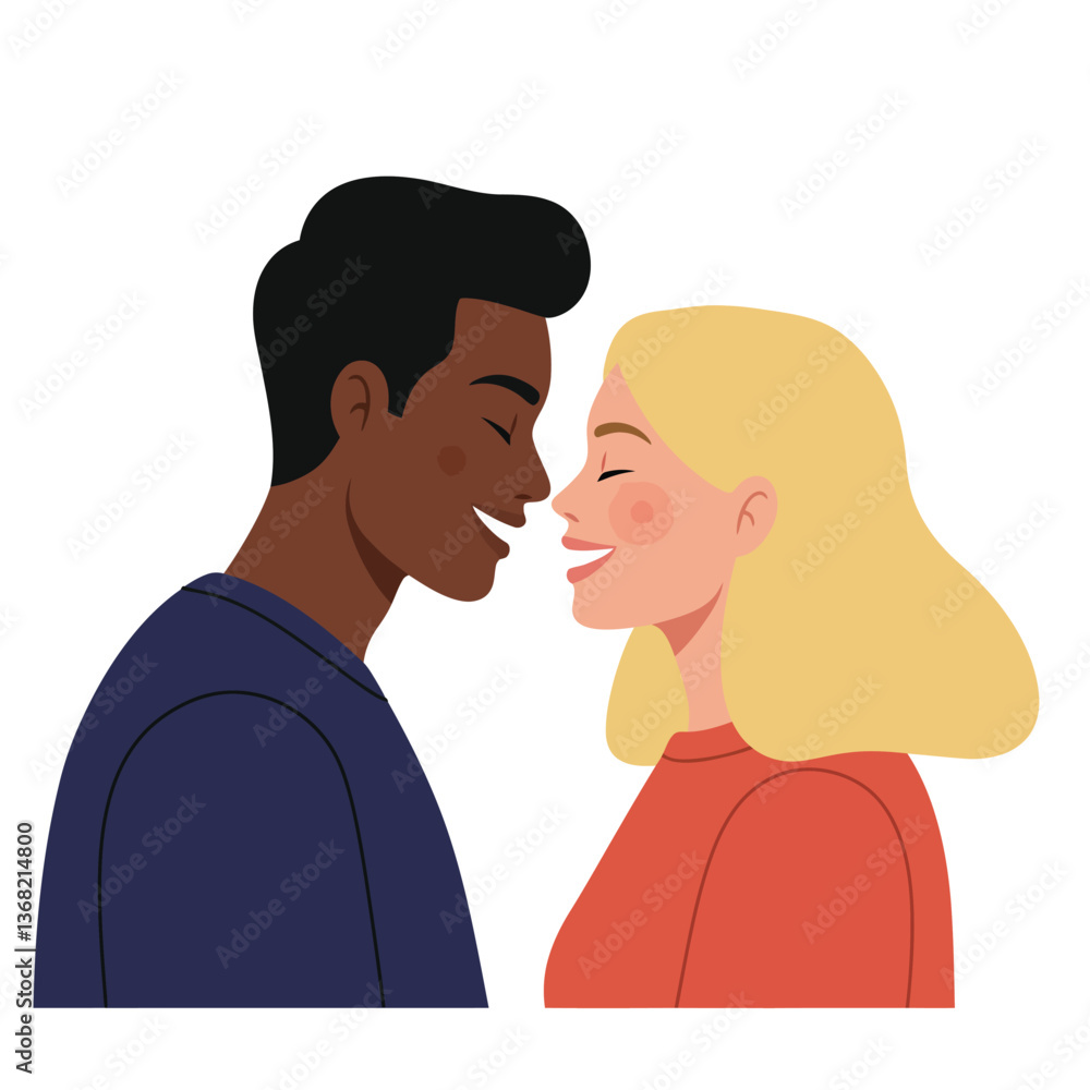 Fototapeta premium Couple in Love Smiling Together in Flat Minimalist Vector Art