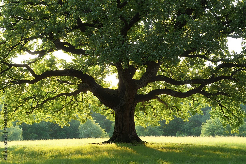 Majestic Oak Tree in a Lush Green Field Majestic Oak Tree in a Lush Green Field