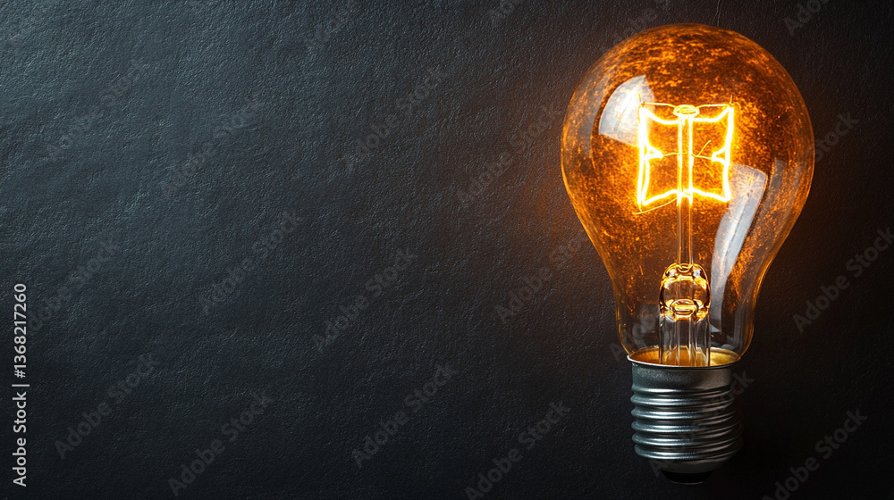 glowing light bulb on a dark background symbolizes creativity, innovation, and new business ideas. Represents a moment of inspiration and the spark of fresh thoughts and concepts