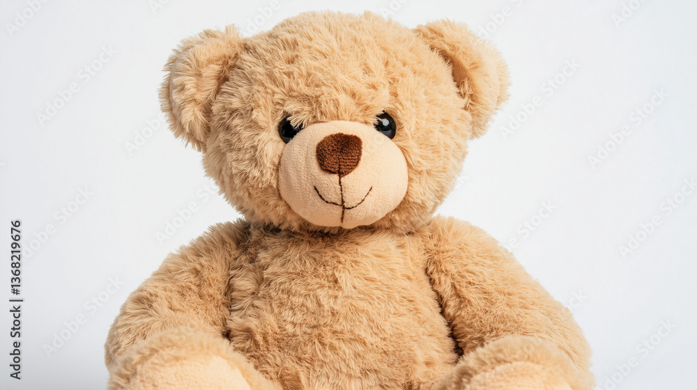 Obraz premium Selective focus fluffy brown teddy bear for kid isolated on white background, Cute teddy bear doll on white background.