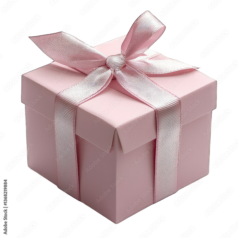 Obraz premium Pink gift box with ribbon isolated on transparent background cutout