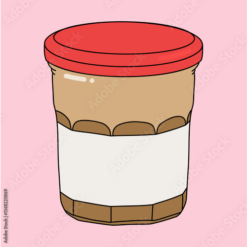 Isolated Jar of Peanut Butter With Blank Label and Red Lid in Pastel Background
