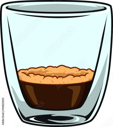 Kräftiger Ristretto mit dichter Crema in einem kleinen Glas serviert, minimalistisch und isoliert auf weißem Hintergrund.